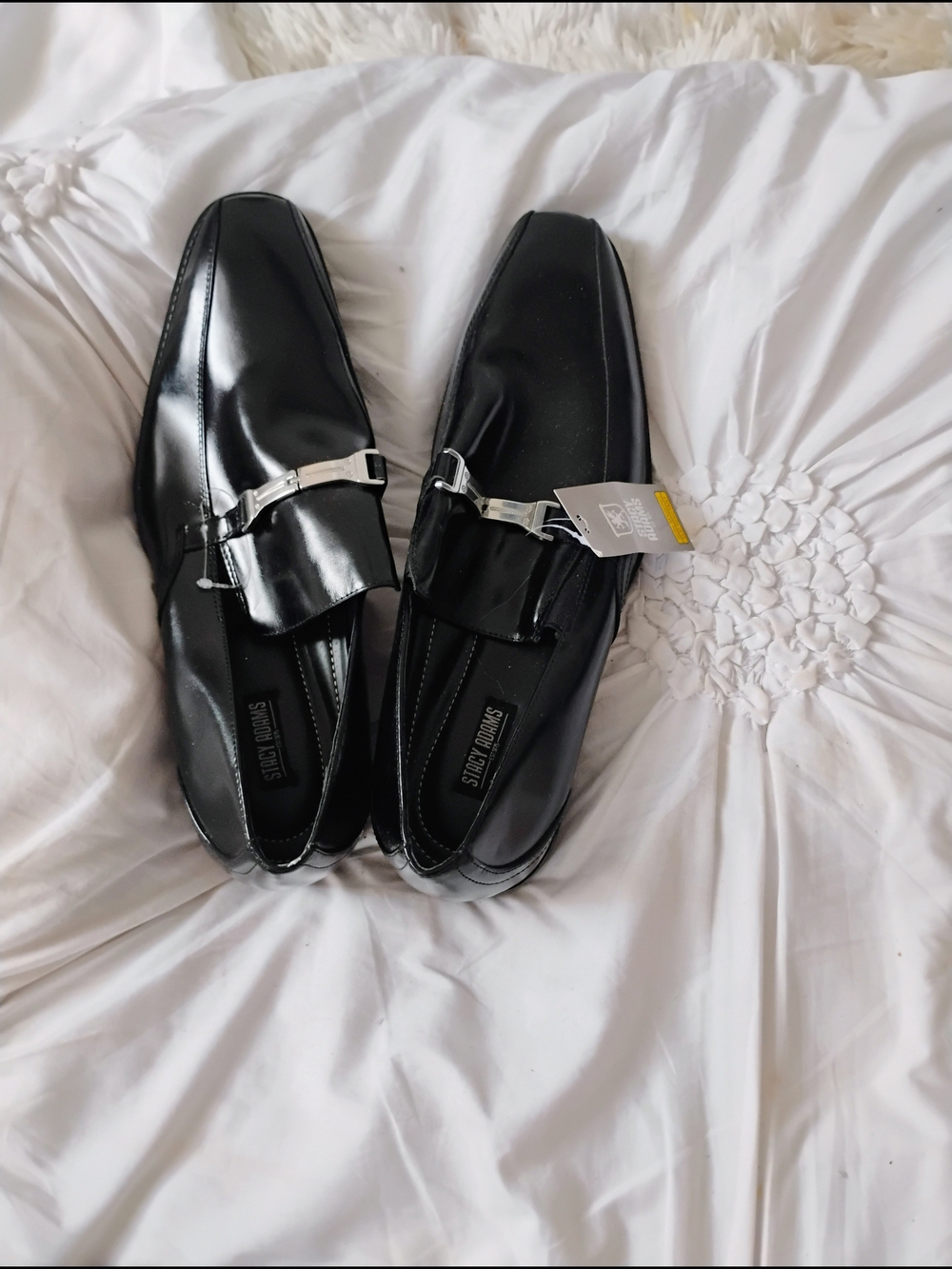 Stacy Adams Black Leather Slip-On Loafers with Silver Bit